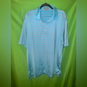 Peter Millar Summer Comfort Blue Striped Polo Shirt size Large- Faint Oil Stain